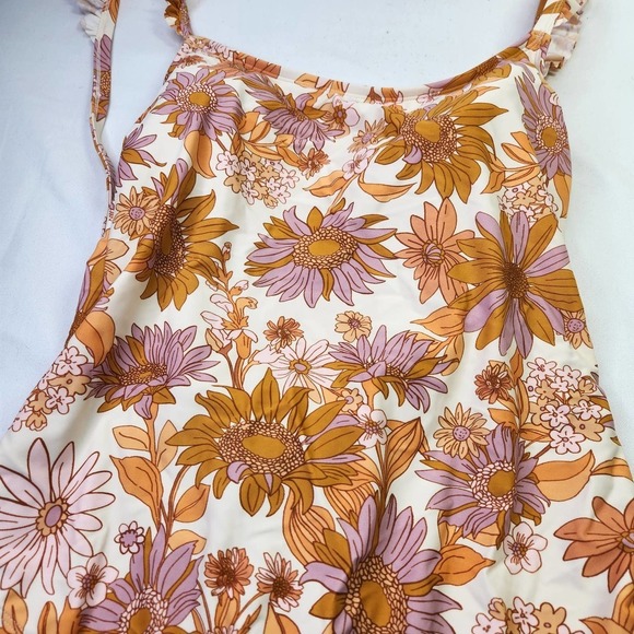 Kona Sol Swimwear One Piece High Coverage Yellow Tropical Floral Size XL NWOT - Picture 2 of 6